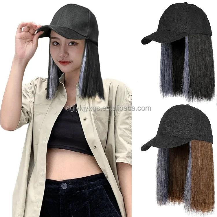Womenlon Ball Hair Wig 10inch  Silky Straight Wave Wigs Naturally Connect Synthetic Hair Hat Wig for Women Hair