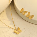 Stainless Steel Zircon Butterfly Jewelry Set Women 18k Gold Waterproof Vintage Stud Earrings and Charm Necklace Accessory