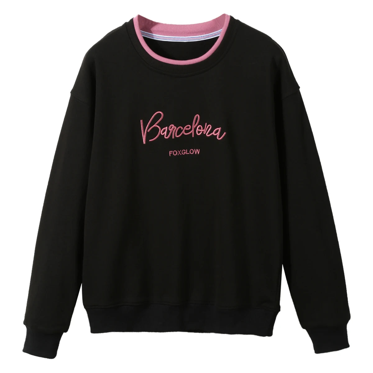 Fitspi Women Casual Fit Embroidery Black Hoodie Sweatshirt Woman Long Sleeves Hoodies