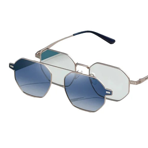 China Wholesale Gradient Yellow Mirror Lens Sunglasses Brand Full Frame Retro Eyeglasses Thick Frame Customized Logo Sunglasses