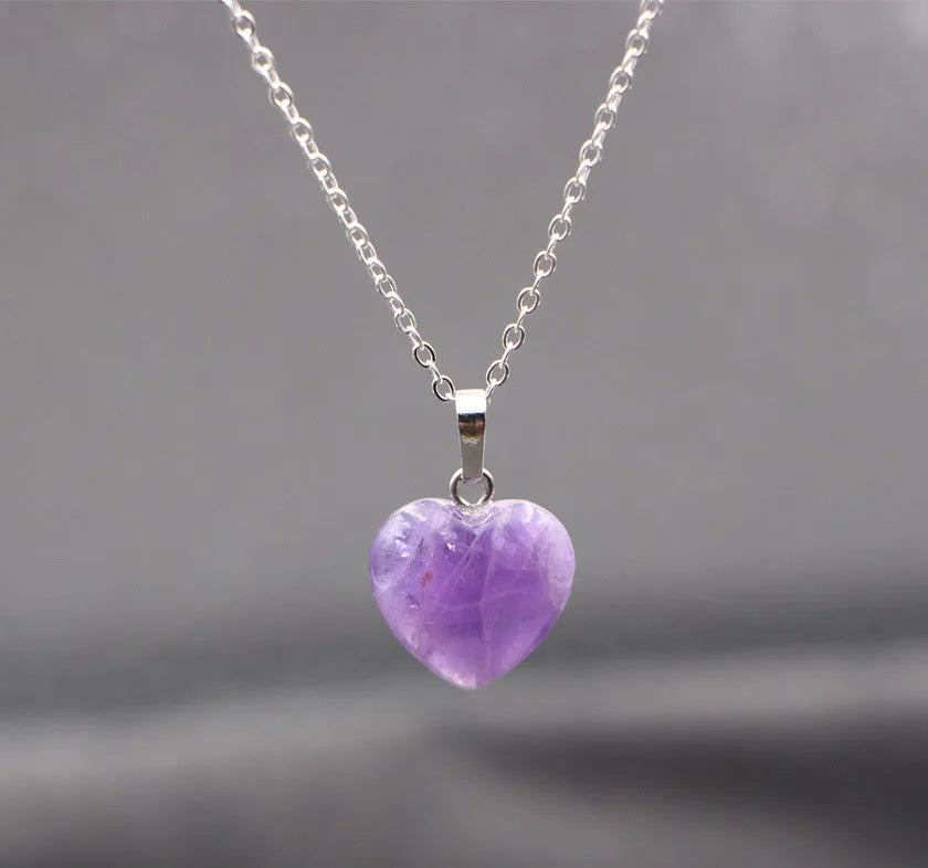 SC Creative Energy Stone Necklace Natural Amethyst Crystal Necklace Fashion Rope Chain Heart Purple Crystal Necklace for Women
