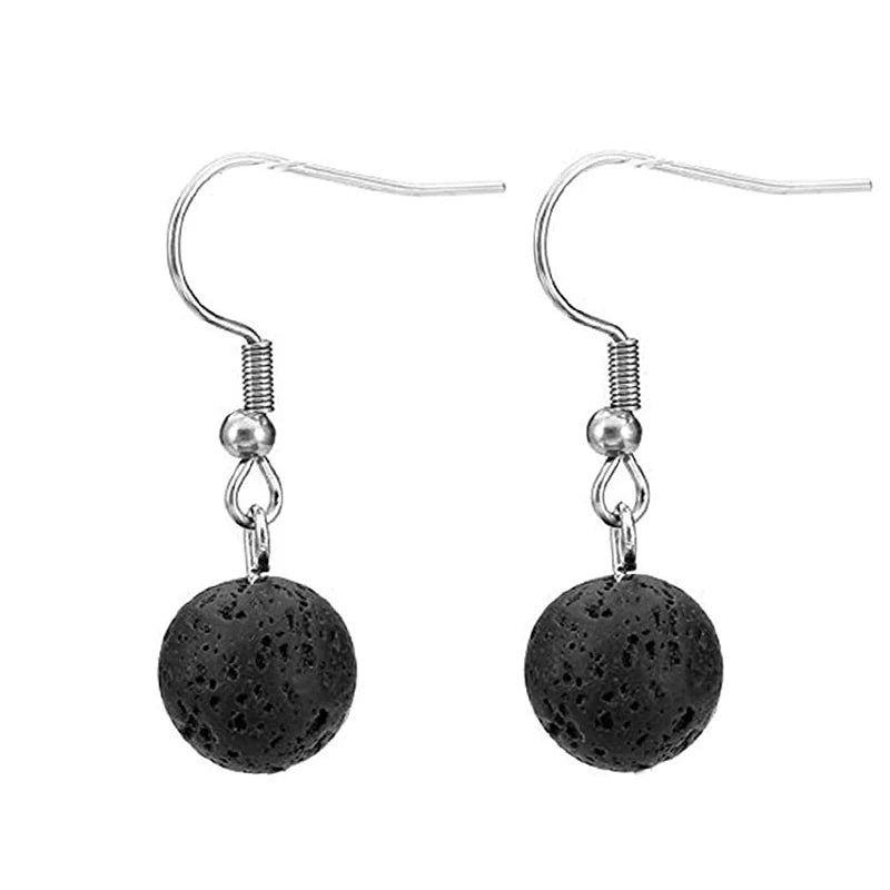 Fashion Ladies Volcanic Rock Stone Lava Stone Pendant Beaded Earrings Jewelry Handmade Designer Drop Dangling Earrings for Women