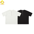 Custom Designed Men's Oversized Waffle Cotton Short Sleeve T-Shirt Half Zipper Pullover with Long Neckline Solid Pattern