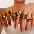 MECYLIFE Top Quality Stainless Steel 18k Gold Chunky Baguette Open Finger Knuckle Ring Female Men Geometric Ring for Gift
