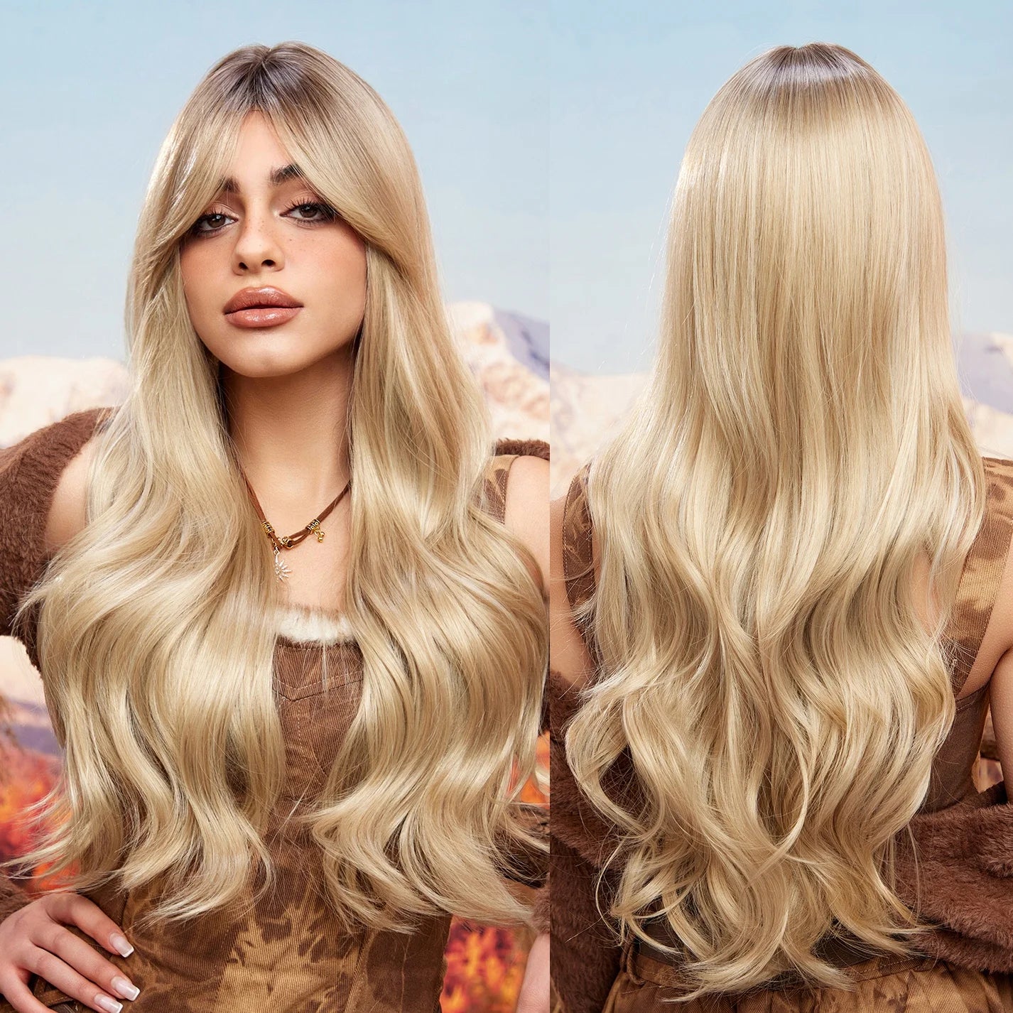 MOQ 1 Wholesale Color Synthetic Wigs Natural Curly Wavy Wig Black Hair Roots Blonde Soft Artificial Hair False Scalp
