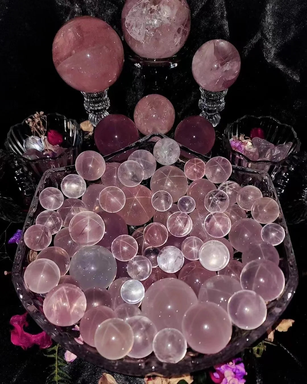 Natural Crystal RReki Healing Energy Stone Folk Crafts Star Rose Quartz Sphere for Gift