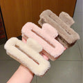 Solid Color Soft Fur Hair Clips Square Design Plush Barrette Hair Grab Clip Elegant Claw Plush Furry Women Big Hair Claw