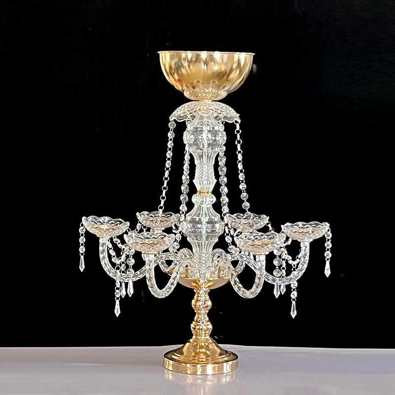 European-style Iron Plating Gold Crystal Candle Holder Wedding Props Wedding Hotel Main Table Decoration