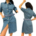 RNSHANGER Famous Brand Embroidered Logo Jeans Dress for Women Spring Elegant Midi Dress Designer Button Down Denim Dress