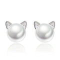 Simple Design 925 Silver Plated Cat Shaped Women Pearl Stud Earring Jewelry