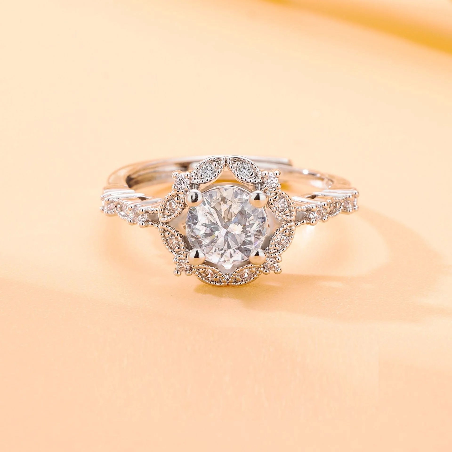 Luxury Silver Plated Wedding Ring for Women Wing Shape Full Diamond Moissanite Diamond Zircon Ring Engagement Finger Ring