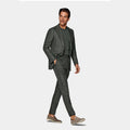 Medium Green Wool Silk and Linen Blended Slim Men's Two Single-breasted Suits for Business Gentlemen