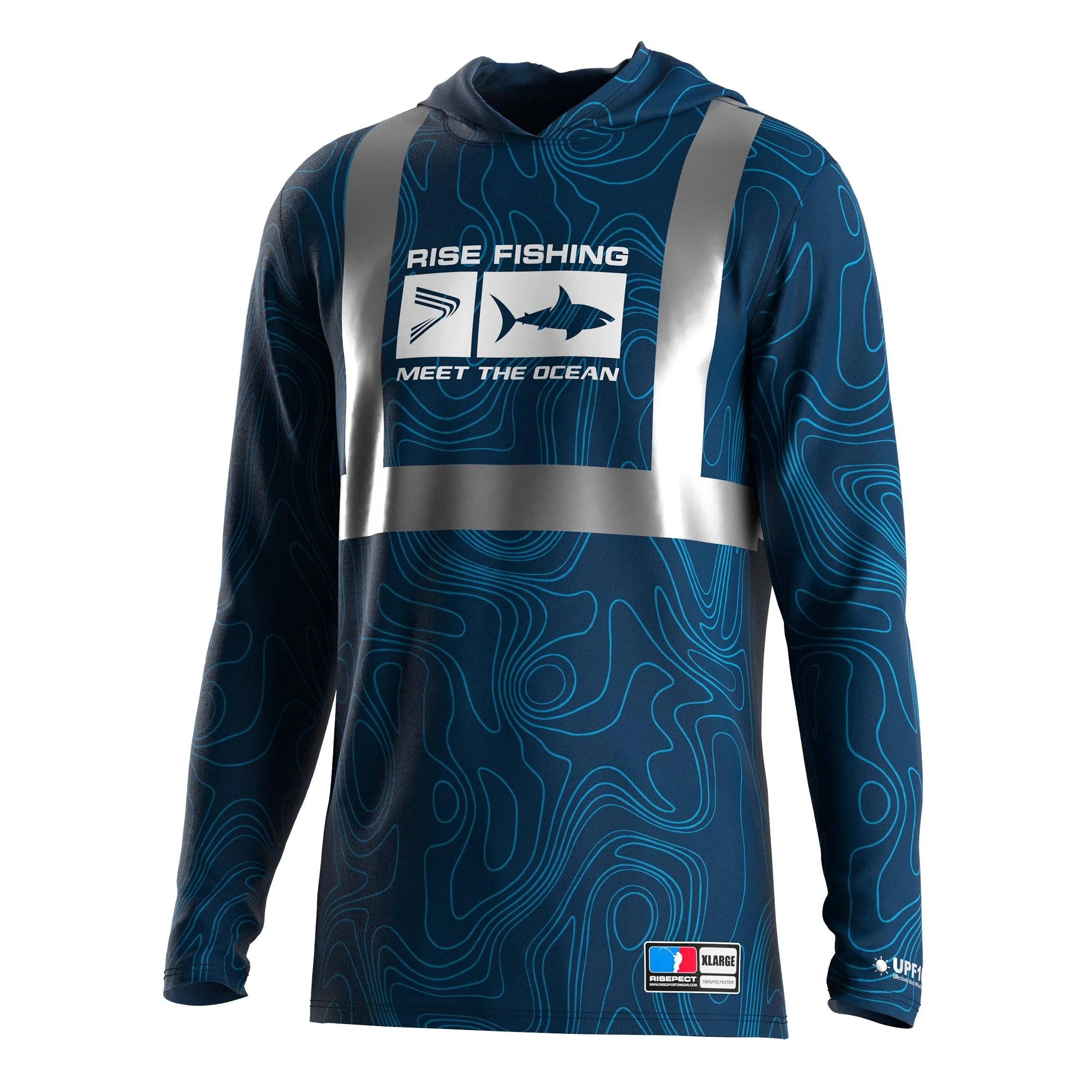 Reflective Strips Fishing Hoodie Jersey UPF50+ Quick Dry Breathable Day&Night Protection for Whole Day Wear