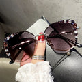 New Purple As Picture Metal Frame Geometric Rhinestone Sunglasses for Women UV400 Protection Fashion Shades