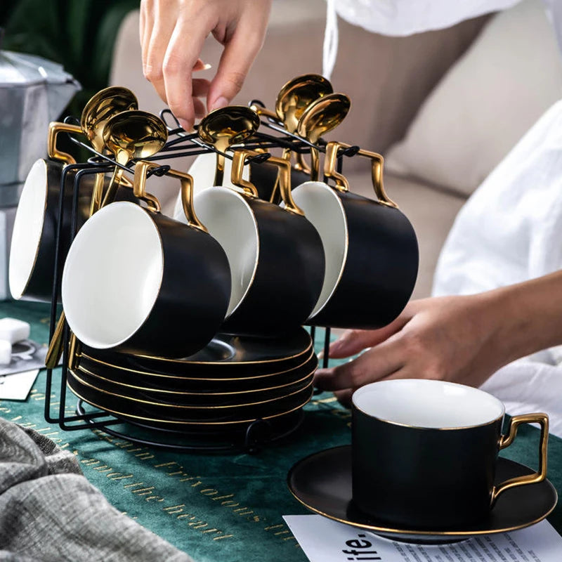 Creative Luxury Ceramic Coffee Cup and Saucer Set with Spoon with Cup Holder Home Cafe Afternoon Tea Coffee Cup