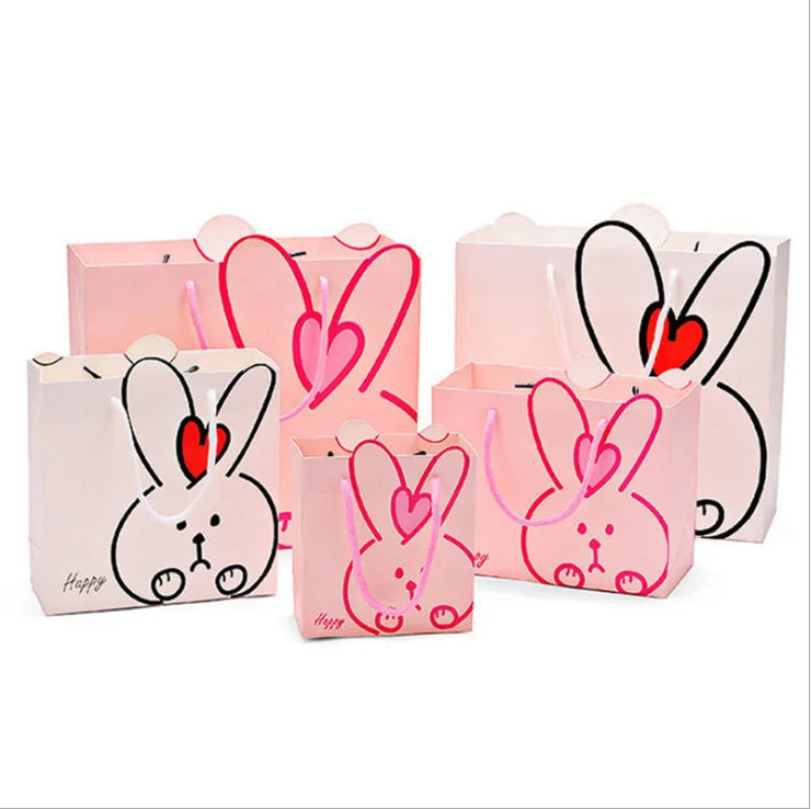 Cartoon Lovely Rabbit Biodegradable Art Paper Children's Birthday Candle Craft Gift Bag with Offset Printing Shoulder Handle