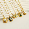NS1299 Dainty 18k Gold Plated Stainless Steel Stone Pearl Pave Pendant Statement Choker Necklace