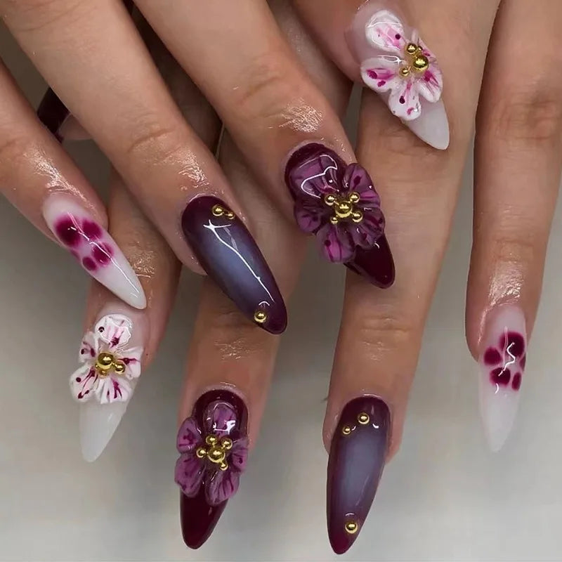 30 Pcs/set Classic 3D Peach Blossom Cat Claw Gradient Nail Art Press on Nails Wholesale Z876