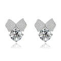 Personality cute bow diamond zircon 925 sterling silver women sweet small bow knot stud earrings
