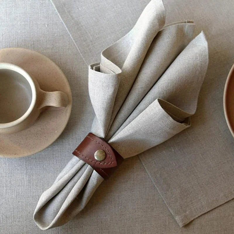 Rustic Genuine Leather Napkin Rings Holders Paper Case for Christmas Table Decor Wedding Dinner Party Home