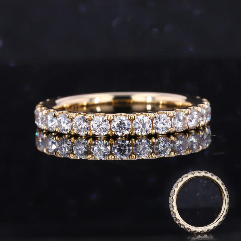 Starsgem Round Shape 2.5mm DEF Moissanite halo Wedding Band 10k Gold Rings