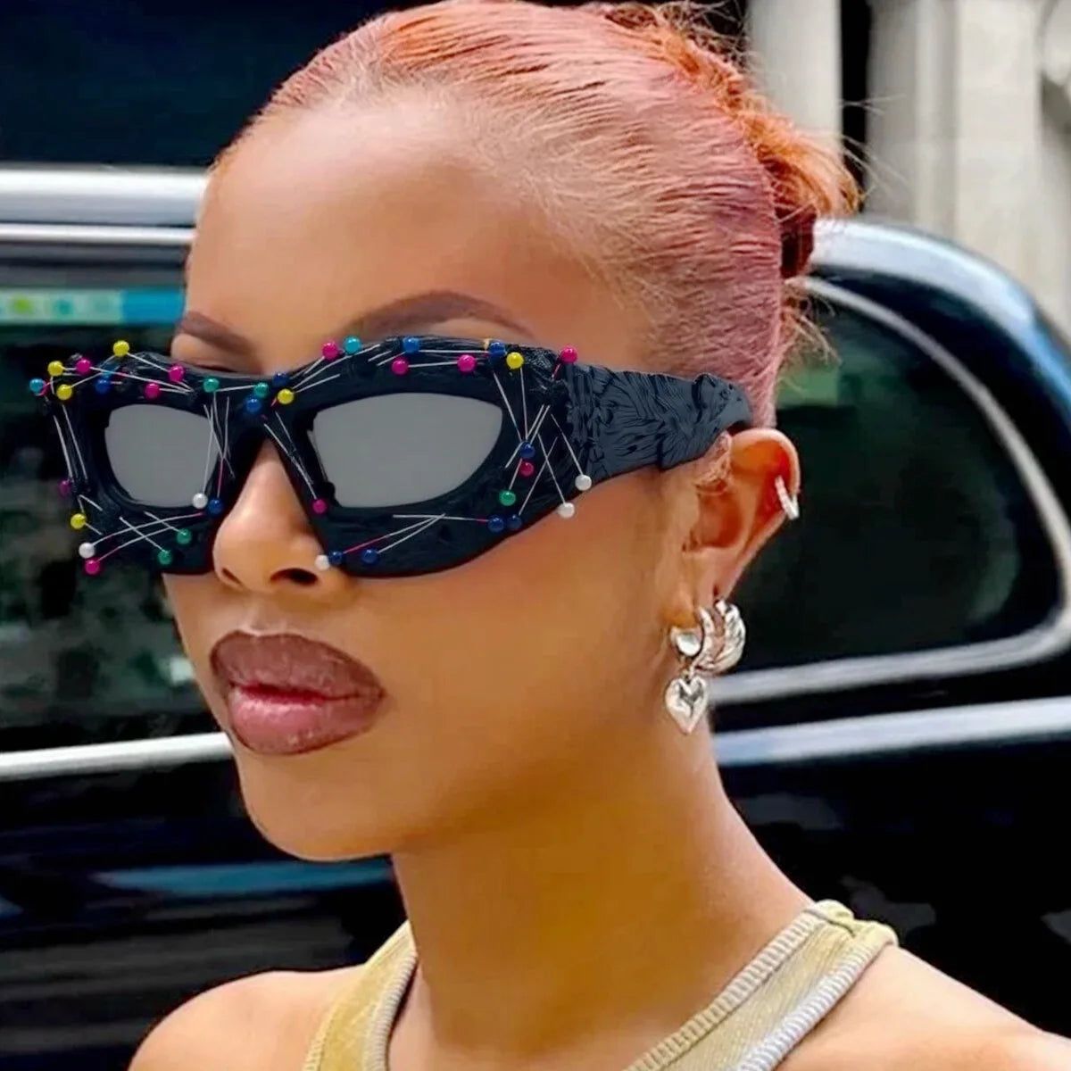 New Personalized Bead Needle Sun Glasses Fashion Men Women Shades Eyewear Top Trendy Hip Hop Punk Sunglasses (KSG170)