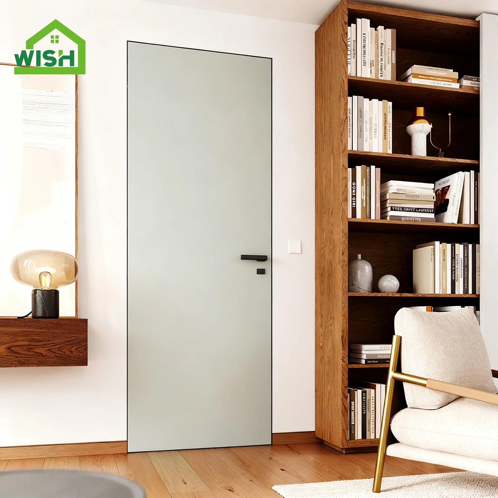 Modern Wood Interior Invisible Frameless Concealed Interior Bedroom Wooden Door Swing Frameless Interior Invisible White Door