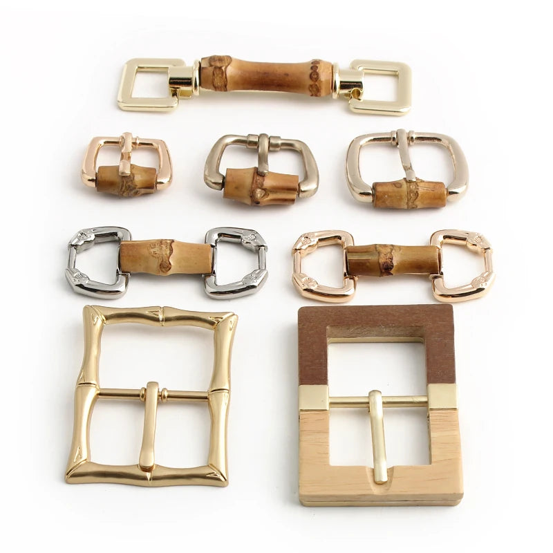 Natural Bamboo Rattan Buckle with Metal Plate - Handmade Logo Tag for Handbags Shoes DIY Leather Crafts Wholesale