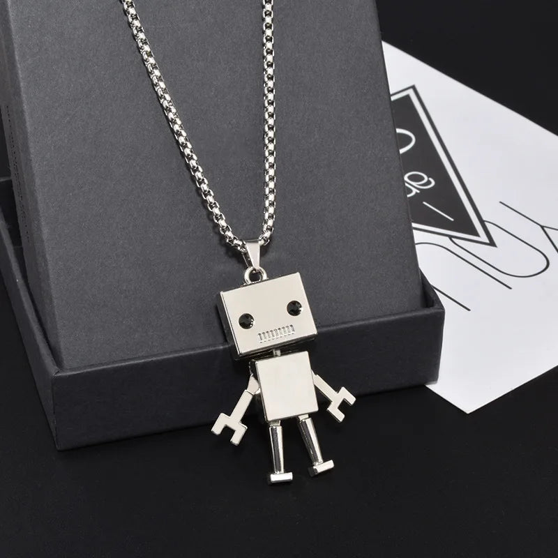Trendy Waterproof Stainless Steel Chain Robot Necklace Punk Style Hip Hop Robot Pendant Necklace Jewelry Wholesale 2023