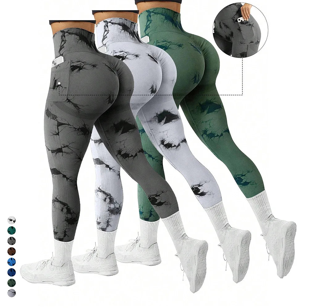 Tie Dye Gym Clothing Leggings With Pocket High Waist Leggings Yoga Sport Wear Sportswear Leggings