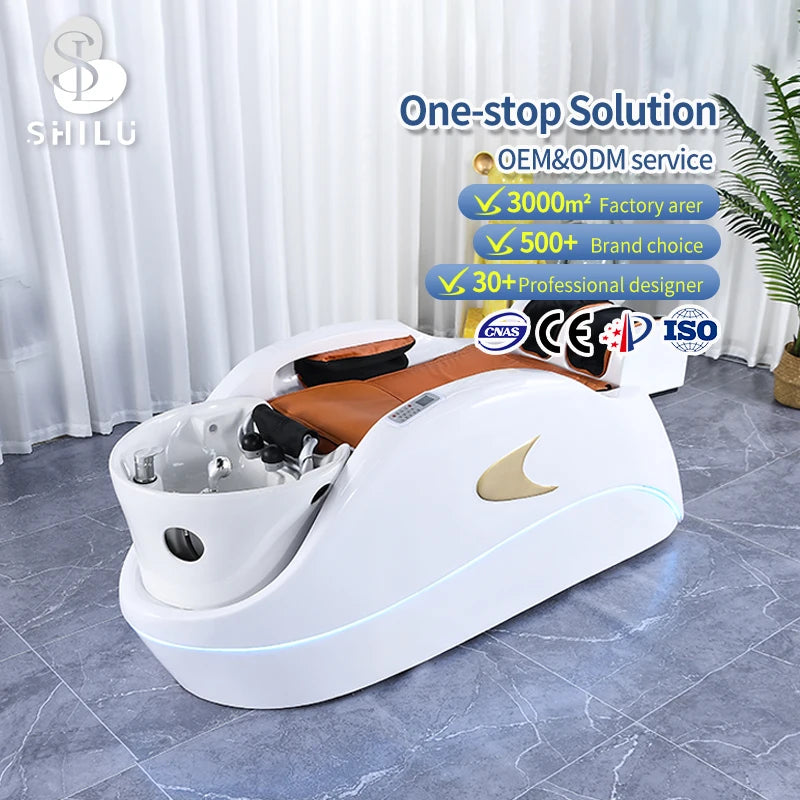 Professional AM16 Modern Spa Head Water Therapy Thai Massage Shampoo Bed Adjustable Steam Hair Washing Chair for Hotel & Gym