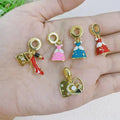 CZ9010 Gold Plated Enamel Plane Passport Suitcase Red Dress Bag & Heels Slider Dangle Charms for DIY Jewelry Necklace Bracelet