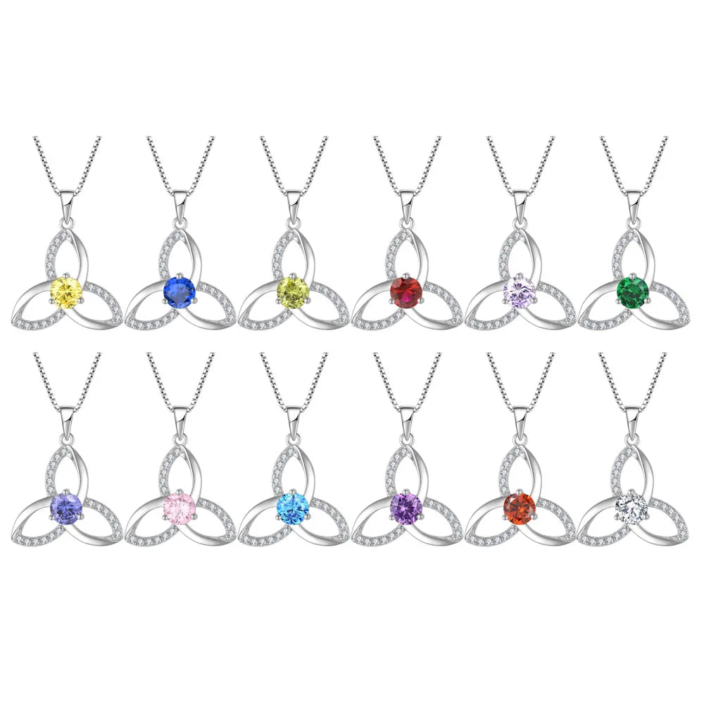 Wholesale Women'S 925 Sterling Silver Pendant Forever Love Heart Shape 5A Zircon 12 Birthstone Pendant Necklace