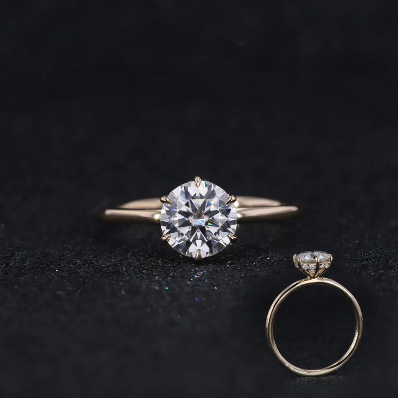 Starsgem 14K Yellow Gold Fashion Rings 1 Carat Round Cut Moissanite Engagement Ring