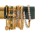 Aretas Bling Luxury Gold Plated 316L Stainless Steel Statement Stone Bangle Set Chunky Leaf Pattern for Weddings Parties