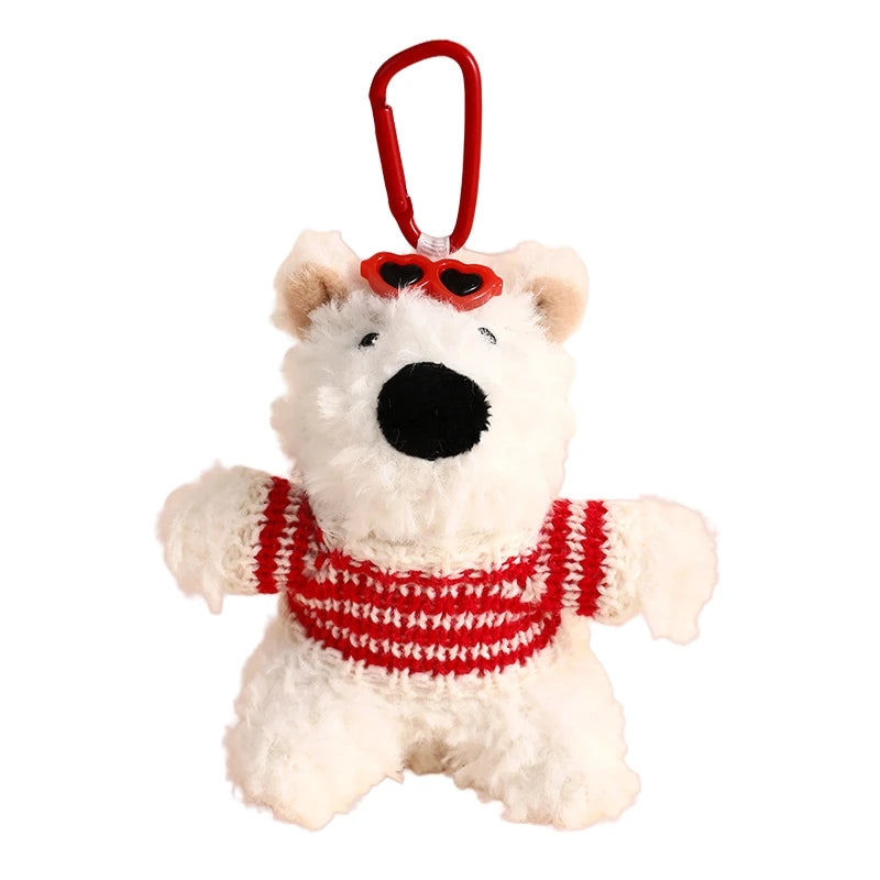 Cute Plush Toy West Highland Terrier Dog Keychain Sweater Teddy Dog Plush Doll Key Chains Clothing Stuffed Animals Toys Keychain