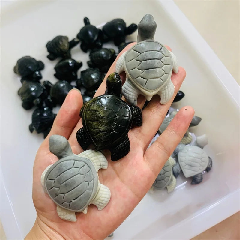 Wholesale Natural Healing Stone Taiji Stone Obsidian Turtle Hand Carved Crystal Animal Carving for Decoration