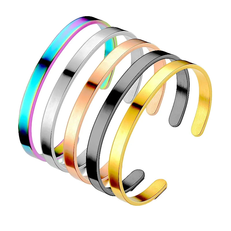 Solid 4-6-8mm Wide 5-color Men Personalized Engravable Bracelet Women Stainless Steel Cuff Bracelet
