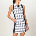 Luxurious Check Printing Sleeveless Buttons Lapel Ladies Breathable Tennis Dress With Zipper Pockets Women Golf Polo Dress