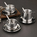 304 Stainless Steel Double Layer With Spoon European Double Wall Thermal Coffee Mugs With Small Spoon and Dish