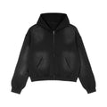 Unisex Heavy Cotton Zipper Sweatshirt Custom Men Oversized Zip up Acid Washed Raw Hem Distressed Heavyweight Boxy Cropped Hoodie