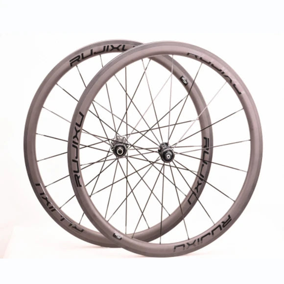 RUJIXU 700C Carbon Fiber Road Bike Wheelset Clincher with V Brake System Pillar 1423 Spokes 16-21H 1600g/38mm Weight