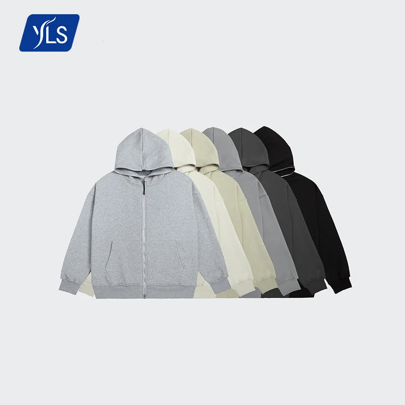 YLS Wholesale Men's Winter Waterproof Breathable Lined Thick Fleece Full-Zip Hoodie Jacket 350GSM Oversized Windbreaker