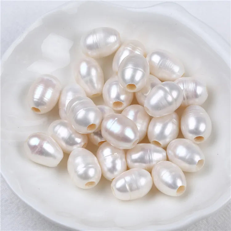 Factory Price 10-11mm White Freshwater Pearl Beads Big Hole Rice Pearls Loose for Jewelry Making