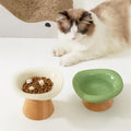 New Custom Raised Anti Choking Eco-Friendly Solid Dog Cat Ceramic Pet Food Bowl with Wooden Stand