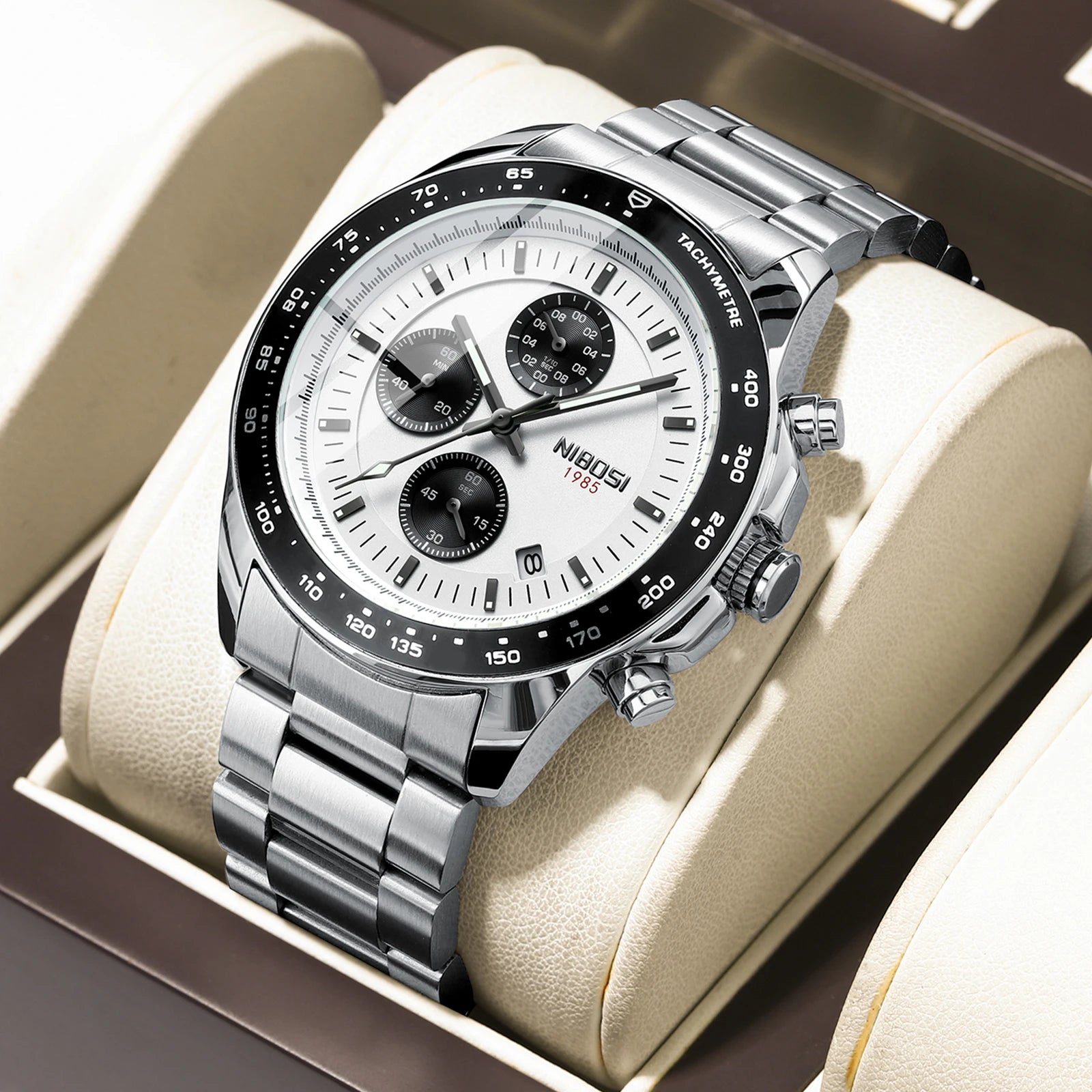 NIBOSI 2636 Men's Three-eye Business Quartz Watch Cross-border Solid Steel Band Fashion Watches Luxury Men's Wristwatch