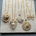 Wholesale Fashion Zircon Pearl Bow Knot Heart Pendant Necklace for Women Trendy Jewelry Gift
