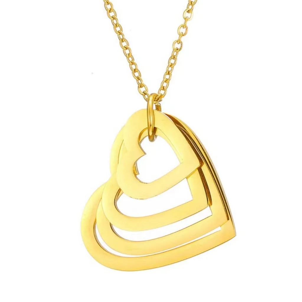 Personalized Design Jewelry Custom Person Names Stainless Steel Hollow Heart Blank Multi-layered Heart Charm Engraving Necklace