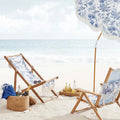 LOTUS Custom Solid Wood Striped Canvas Tassel Beach Chairs Set Cute Garden Recliner Folding Beach Chairs Straight Umbrella for