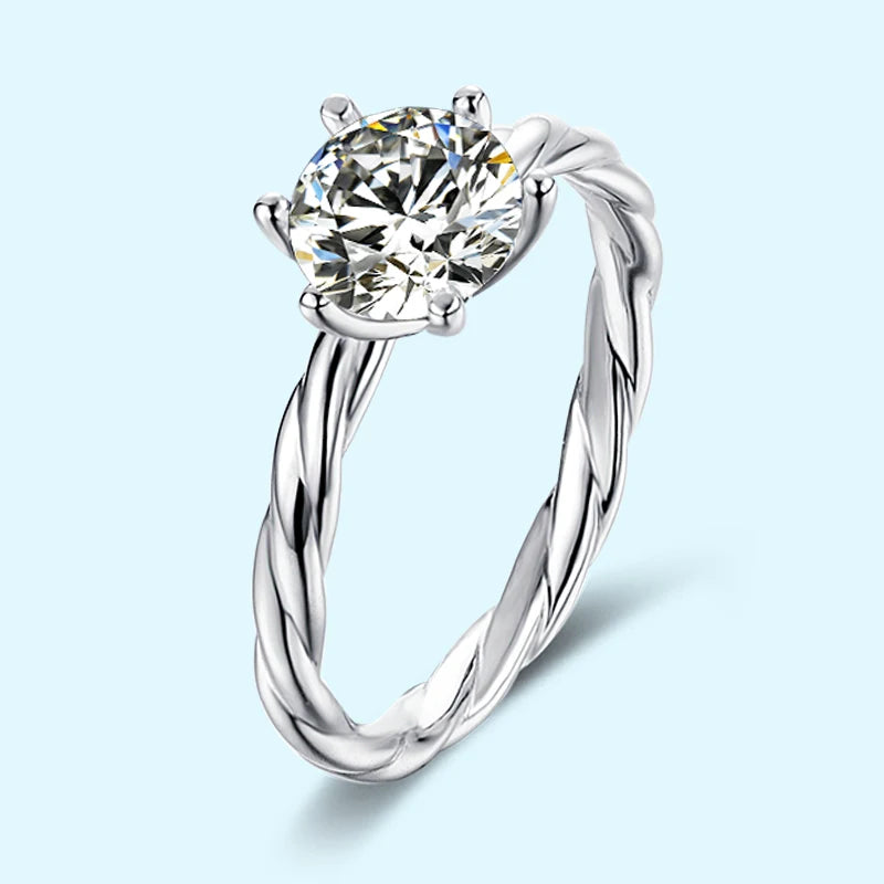 925 Sterling Silver Diamond Rings DEF 6.5mm Center Stones 1.0ct Moissanite Marriage Ring Women Engagement